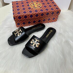 TORY BURCH Women's Eleanor Square Toe Open Toe Flip Flops (Black)